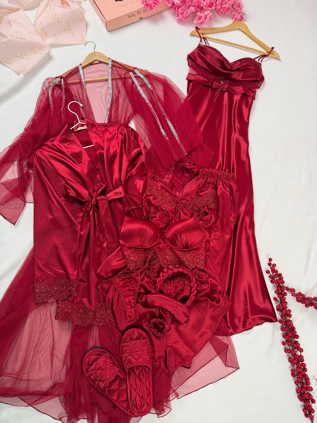Burgundy Sleepwear Set | 12 Pieces