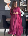 3 Piece Cotton Embroidered Dress - Majesty Wine